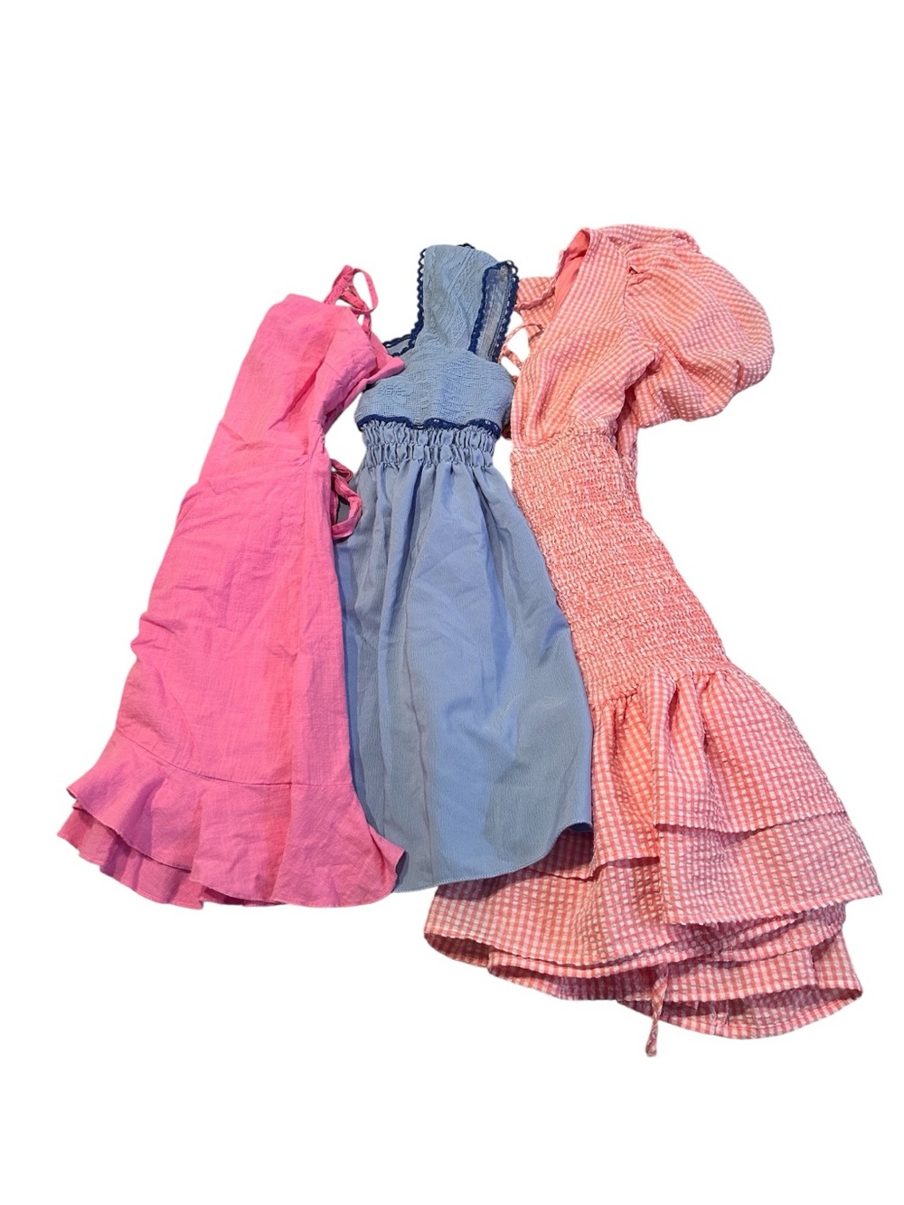 SHEIN Pink dress, Blue dress, & Pink Gingham Ruffle-Trim dress